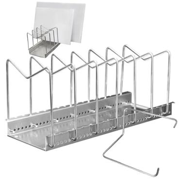 Imagem de Suporte para tábua de cortar | Armazenamento de itens de cozinha - Rack de tábua de corte de aço inoxidável com 7 compartimentos para gabinete, sala de jantar, trailer, geladeira, acampamento, casa