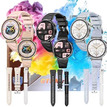 Imagem de Relógio Smartwatch Redondo Delicado Luxo Feminino GT5 41mm Pulsos Fino Lançamento 2 Pulseiras-Feminino