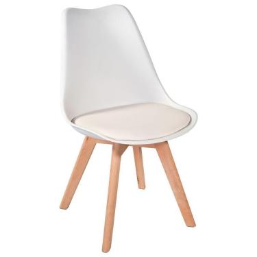 Imagem de Cadeira Leda Charles Eames Saarinen Wood Com Almofada Branca