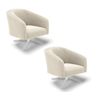Imagem de Poltrona Decorativa Giratória Cromada Kit 2 Stella Bouclê Bege D03 - D