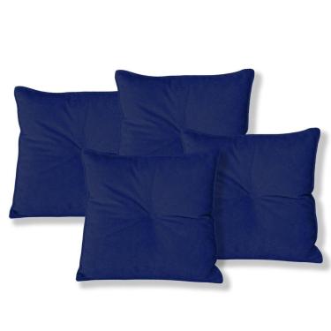 Imagem de Kit 4 Almofadas Quadradas Tina Com Botão Central 50x50 Cm Veludo 7 Decor Azul Marinho