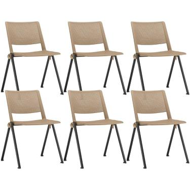 Imagem de Kit 06 Cadeiras Empilhável Fixa Lift F02 Base Aço Preto Nude - Lyam Decor