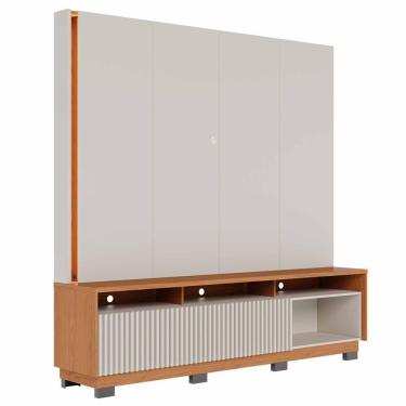 Imagem de Estante Painel Para Tv 75 Pol Led 200cm Yarden C04 Off White Matte Freijó - Lyam Decor