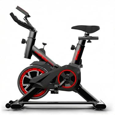 Imagem de Bicicleta Ergométrica Spinning Magnética Premium Vertical Silenciosa – Assento Ajustável, Display LCD de Tempo/Calorias, Suporta 100kg cor Preta e Vermelha