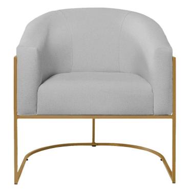 Imagem de Poltrona Decorativa Jade Moderno Escritório Confortável Luxo Base De Ferro Dourado Bouclé Cor Cinza