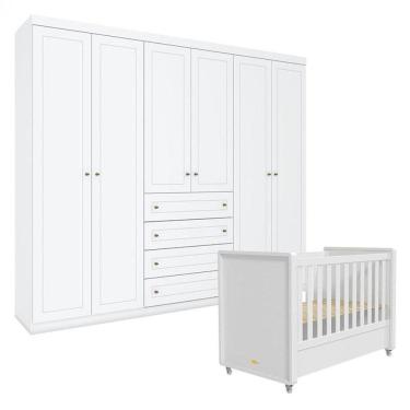Imagem de Berço Tutto New E Guarda Roupa Mississipi 6 Portas Branco Fosco - Matic