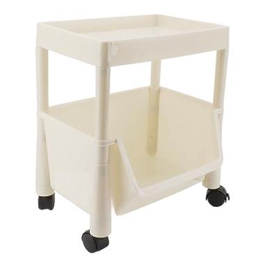 Imagem de Eujgoov Rack de Armazenamento Móvel, Estante de Madeira de Grande Capacidade Com Rodas Traváveis, Carrinho Utilitário Versátil para Escritório Doméstico e Dormitório Estudantil (Duas camadas com)