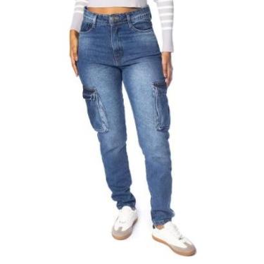 Imagem de Calça Jeans Feminina Jezzian Cargo Azul-Feminino
