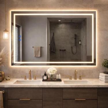 Imagem de Espelho LED Banheiro de Parede Touch 3 Cores de Luz Com Desembaçador e