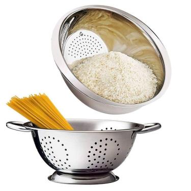 Imagem de Kit Multiuso Escorredor De Arroz E Macarrão Inox 2 Peças