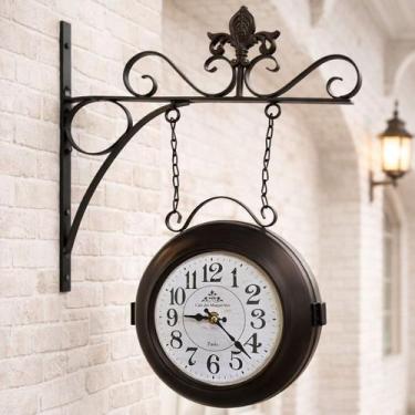 Imagem de Relógio Dupla Face Parede Estação Trem France Café Vintage - Genérico,