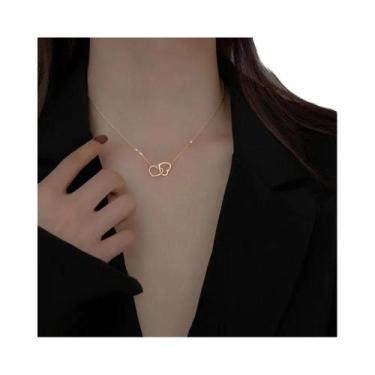 Imagem de Colar Feminino De Prata Com Coração Duplo Vazado E Corrente De Clavícu