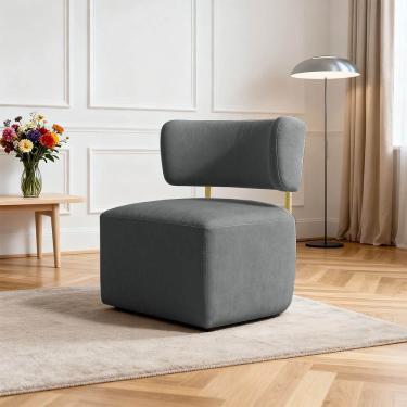 Imagem de Poltrona Decorativa Orgânica Maya Linho Ferro Dourado - Pallazio Cor Grafite