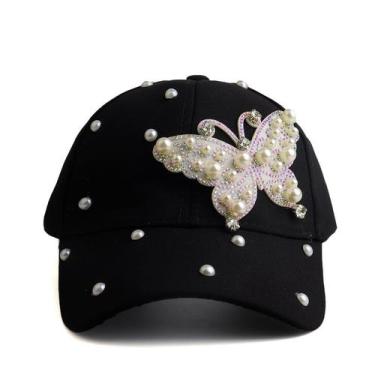 Imagem de Boné de beisebol, chapéu liso de algodão com manteiga de strass de pér