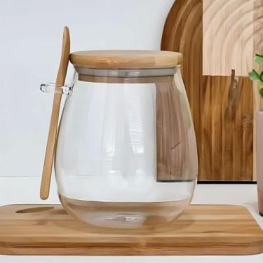 Imagem de Pote de Vidro Hermético 800ml com Tampa e Colher de Bambu Domni