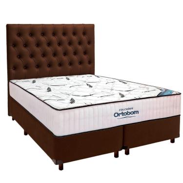 Imagem de Cama Box Marrom+ Colchão Queen High Foam Ortobom + Cabeceira