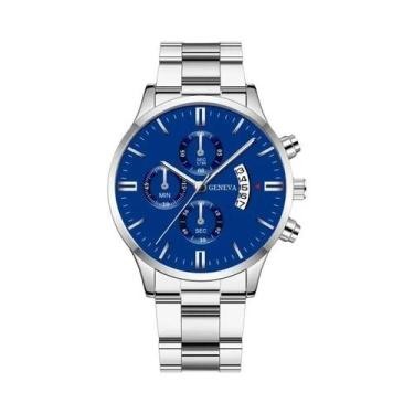 Imagem de Relógio De Quartzo Masculino De Luxo Em Aço Inoxidável Prata Com Calen