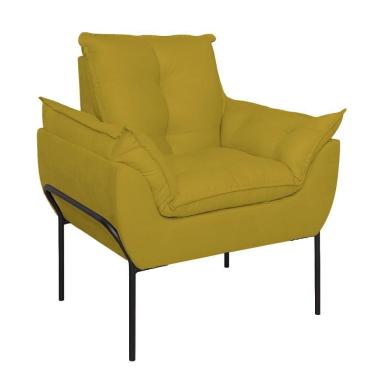 Imagem de Poltrona Sofá Luxo Base Metal Preto Recepção Escritório Amarelo