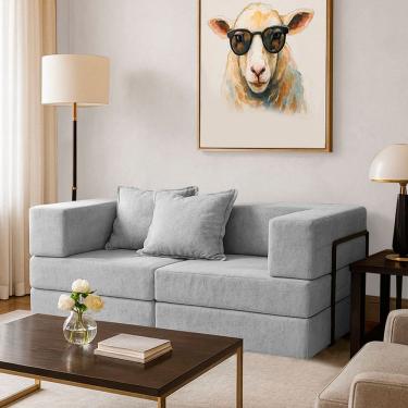 Imagem de Sofá Cama Modular 2 Lugares Mold Boucle Prata - Loja Sheep