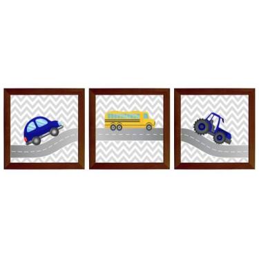 Imagem de Kit com 3 Quadros Decorativos Infantil Carrinhos Menino - Creative Cat