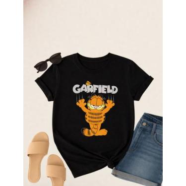 Imagem de Camiseta Feminina BlusaT-shirt GARFIELD 100% Algodao Premium Cor:PRETO