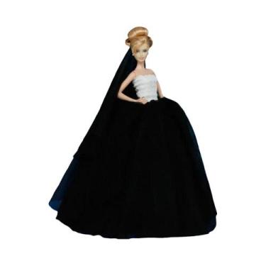 Imagem de Conjunto De Vestido De Casamento Rosa E Véu De Renda Para Boneca De 11