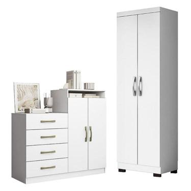 Imagem de Cômoda Sapateira Londres 2004142 E Armário Multiuso New 2000192 Branco Tx Com Pés Preto - Aramóveis