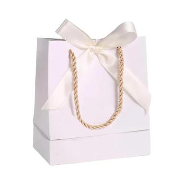 Imagem de Sacolas De Presente Kraft Rosa Com Alça Dourada 20pcs Sacolas De Papel