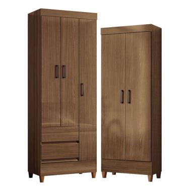 Imagem de Guarda Roupa Solteiro 3 Portas Com Pés Fit Com Armário Multiuso Fit Jequitibá Acetinado - Santos Andirá
