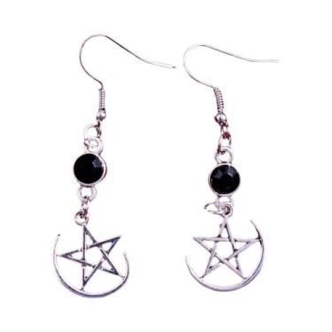 Imagem de Brincos Góticos Punk Com Estrela E Lua, Franjas, Cor Prata, Joias De F