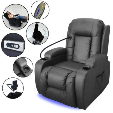Imagem de Poltrona Reclinável Com Função de Massagem Aquecimento Elevação Led Preta Importway Iwm003pt