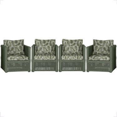 Imagem de Kit 4 Poltronas Madri Alumínio Corda Náutica Estofado Verde Trama Original