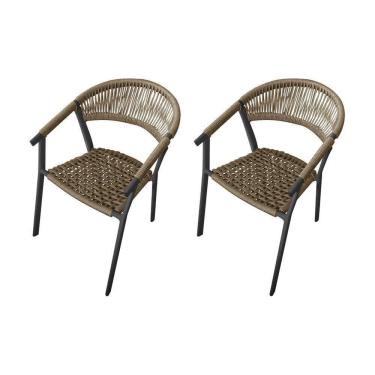 Imagem de Kit 2 Cadeiras Decorativa Joana Em Corda Náutica E Base Em Alumínio Preta - Rami