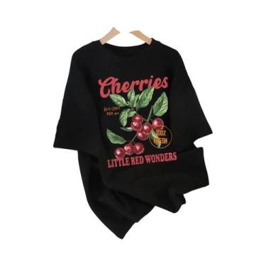 Imagem de Camiseta Feminina Vermelha Com Estampa De Cerejas, Casual, Estilo Hip 