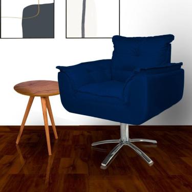 Imagem de Poltrona Estofada Com Base Giratória de Metal Opala Suede Azul Marinho - LM DECOR