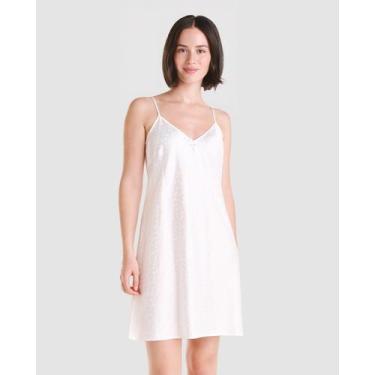 Imagem de Camisola Feminina de Cetim Jacquard Macia Marfim Lohe, Marfim, P