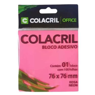 Imagem de Bloco Adesivo Colacril 76MM X 76MM 100 Folhas para Anotações Rápidas Recados e Marcações Rosa Neon