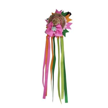 Imagem de Bico de Pato Junino com Chapéu e Fitas Coloridas em Palha 9 X 30 cm 1 Unidade Rosa para Festa Escolar
