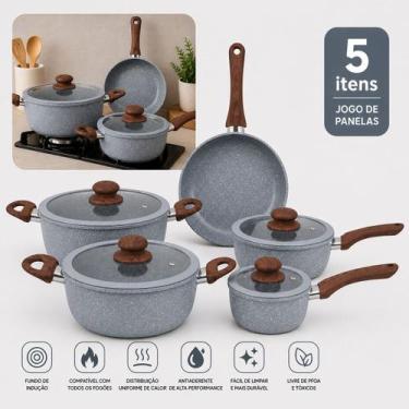 Imagem de Conjunto Jogo De Panelas 5 Peças Indução Ceramica Panela Caçarola Frig