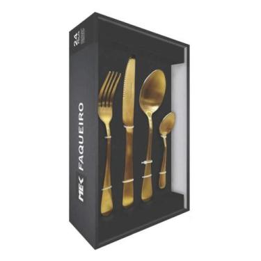 Imagem de Faqueiro 24 Peças Aço Inox Positano Dourado Lyor