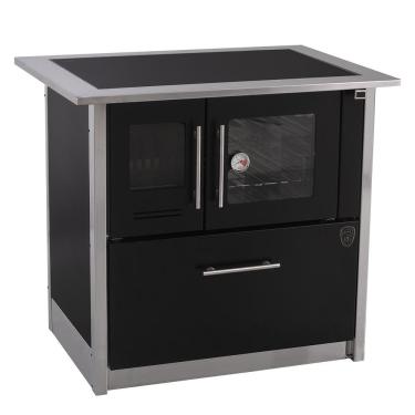 Imagem de Fogão a Lenha Fornos Pinhal Eclipse Dirireito Preto Chapa Vitroceramica N2 Forno Inox 60L