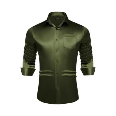 Imagem de Camisas De Vestir Masculinas De Manga Longa Em Verde Sálvia, Preto, Am