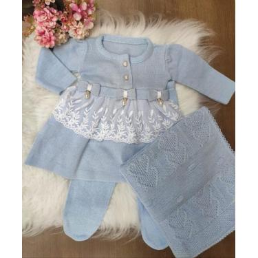 Imagem de Saída maternidade luxo tricô 3 peças - Vestido, manta, calça - Esquina