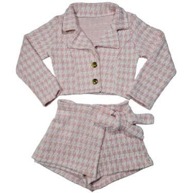 Imagem de Conjunto Infantil Blazer Short Saia Outono Inverno - 2L Kids, Rosa, 4
