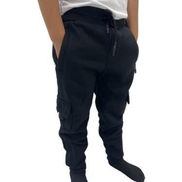 Imagem de Calça Flanelada Moletom Frio Cargo Infantil Menino Grossa - Gangster, 