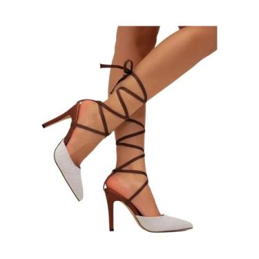Imagem de Sapatos Femininos Elegantes De Salto Alto Com Ponta Fina E Tiras Cruza