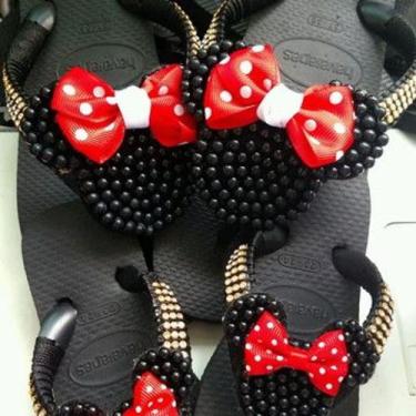 Imagem de chinelo havainas top bordada customizada - Havaianas, Preto minnie, 37