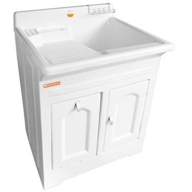 Imagem de Gabinete Tanque Lavanderia Lavar Roupas Calçados 50L Branco Área de Serviço