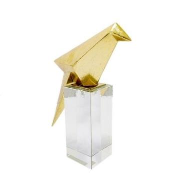 Imagem de Enfeite Passaro Origami Resina Dourada Base Cristal Luxo - LUXdécor
