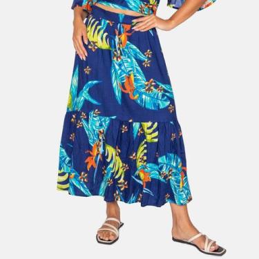 Imagem de Saia Midi Estampada de Viscose - Le Julie, Azul, G